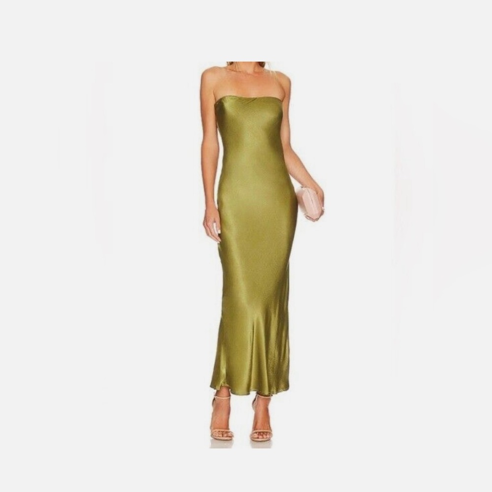 Revolve Angel Strapless Midi Dress in Olive SNDYS satin size Small